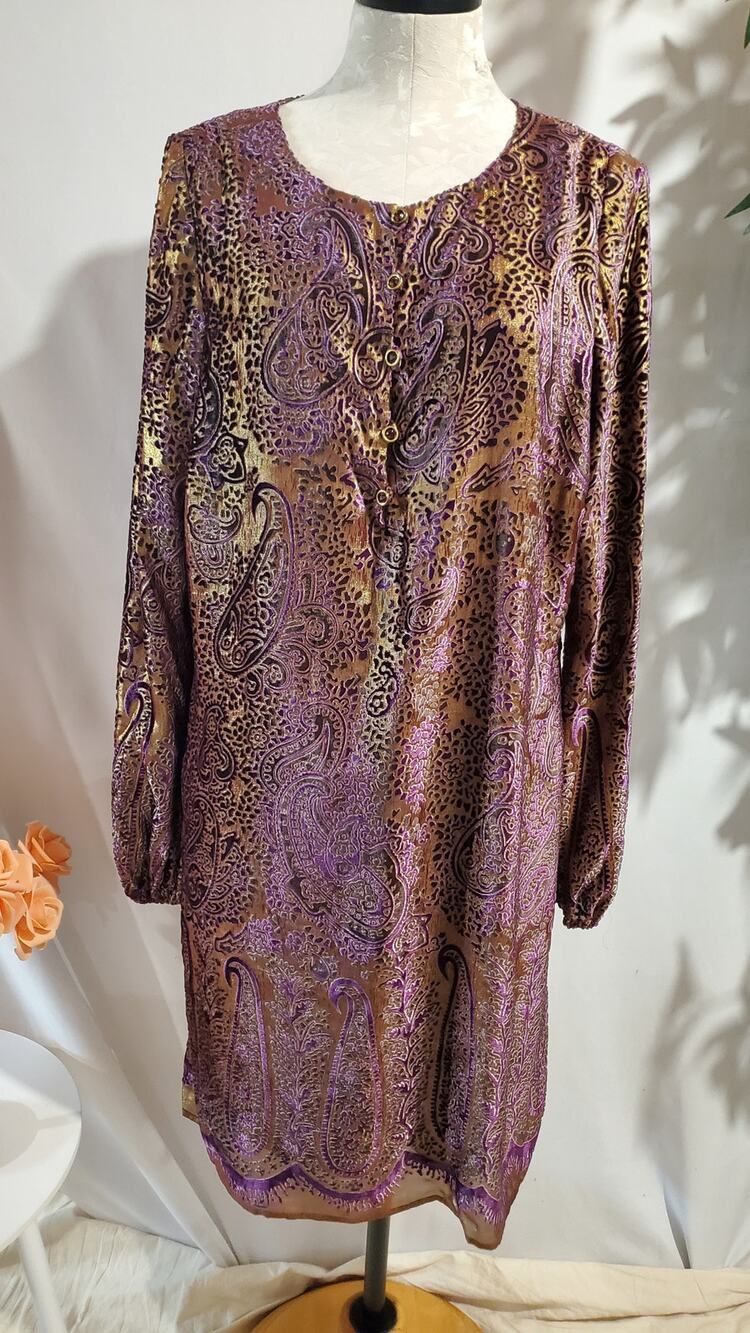 Vtg Chetta B Sherrie Bloom Peter Noviello Silk Flocked Velvet Paisley Dress 14